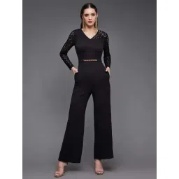 Miss Chase Black V Neck Full Sleeve Self Designed Asymmetric Polyester Regular Length Jumpsuit-picture-37