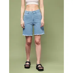 Miss Chase Blue Cotton Regular Fit Shorts-picture-38