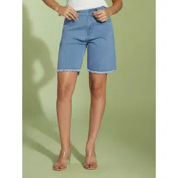 Miss Chase Blue Cotton Regular Fit Shorts-picture-39