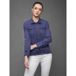 Miss Chase Blue Cotton Relaxed Fit Jacket-picture-33