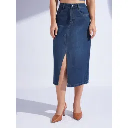 Miss Chase Blue Denim Regular Fit Skirt-picture-46