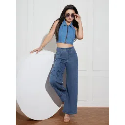 Miss Chase Blue Denim Solid Jeans image 5