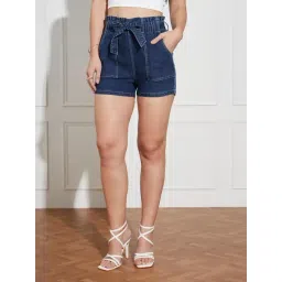 Miss Chase Blue Denim Solid Shorts-picture-36
