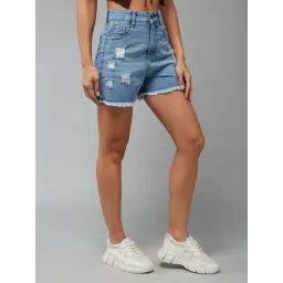 Miss Chase Blue Distressed Pattern Shorts-picture-32