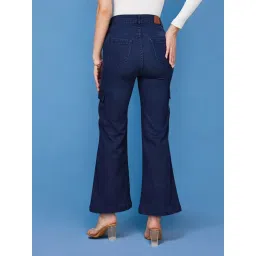Miss Chase Blue Flared Fit High Rise Stretchable Cargo Jeans image 4