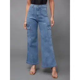 Miss Chase Blue Flared Fit High Rise Stretchable Jeans-picture-22