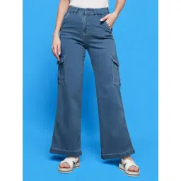 Miss Chase Blue Flared Fit High Rise Stretchable Jeans-picture-36