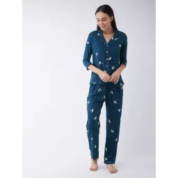 Miss Chase Blue Floral Print Shirt With Pyjamas-picture-58