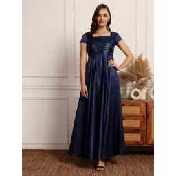 Miss Chase Blue Polyester Embellished Maxi Dress-picture-19
