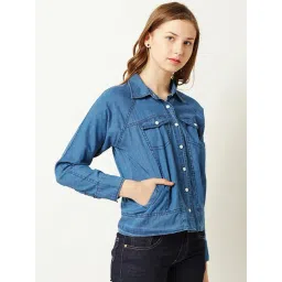 Miss Chase Blue Relaxed Fit Bomber Jacket-picture-13