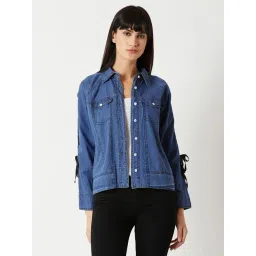 Miss Chase Blue Relaxed Fit Denim Jacket-picture-41
