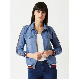Miss Chase Blue Relaxed Fit Denim Jacket-picture-41