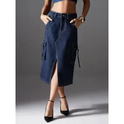 Miss Chase Blue Solid Skirt-picture-30