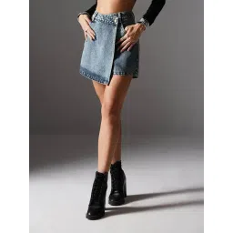 Miss Chase Blue Solid Skorts-picture-13