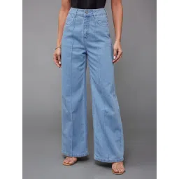 Miss Chase Blue Straight Fit High Rise Stretchable Jeans-picture-17