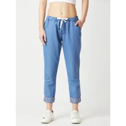 Miss Chase Blue Textured Joggers-picture-22