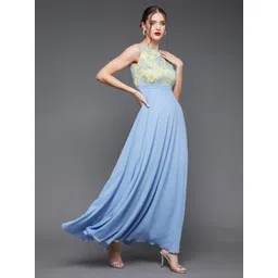 Miss Chase Contrast Lace Boat Neck Sleeveless Georgette Fit and Flare Maxi Dress image 3