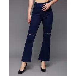 Miss Chase Dark Blue Denim Distressed High Rise Bootcut Jeans-picture-16