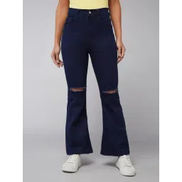 Miss Chase Dark Blue Denim Flared Fit High Rise Jeans-picture-32