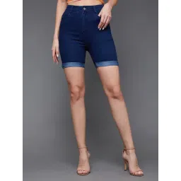 Miss Chase Dark Blue Denim Skinny Fit Shorts-picture-17