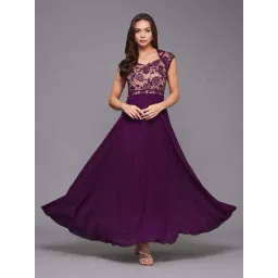 Miss Chase Dark Purple Sweet Heart Neck Cap Sleeve Floral Fit & Flare Georgette Maxi Dress-picture-26