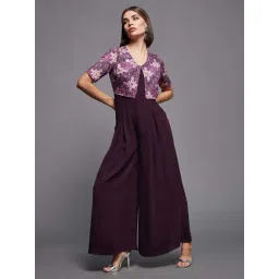 Miss Chase Dark Purple V Neck Half Sleeve Pleated Polyester Regular Length Jumpsuit-picture-33