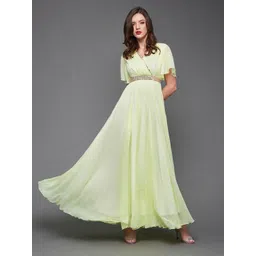 Miss Chase Embellished Flared Sleeves Gathered Georgette Maxi Dress-picture-11