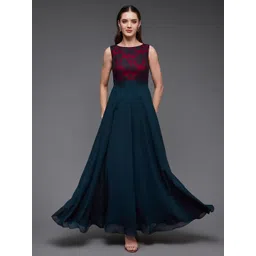 Miss Chase Floral Self Design Boat Neck Gathered Georgette Maxi Dress-picture-39