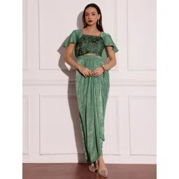 Miss Chase Green Satin Embellished Short Sleeves Dress-picture-44