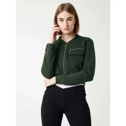 Miss Chase Green Stand Collar Full Sleeves Cotton Boxy/bomber Cropped Jacket-picture-47