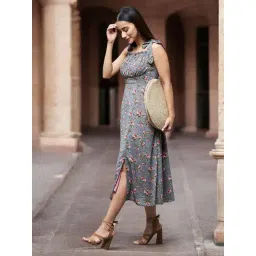 Miss Chase Grey Georgette Floral Midi Dress-picture-30