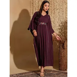 Miss Chase Hidden Himalayan Gem Embellished V-Neck Three-Quarter Sleeves Kaftan Maxi Dress-picture-13