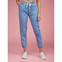 Miss Chase L Blue Regular Length Mid Rise Clean Look Regular Fit Denim Joggers-picture-47