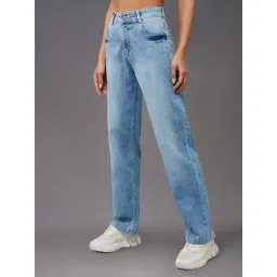 Miss Chase Light Blue Denim Relaxed Fit High Rise Jeans-picture-15