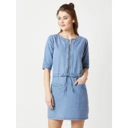 Miss Chase Light Blue Denim Relaxed Fit Shift Dress-picture-35