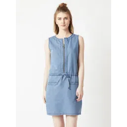 Miss Chase Light Blue Denim Relaxed Fit Shift Dress-picture-34