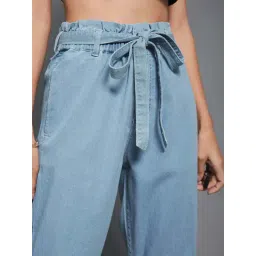 Miss Chase Light Blue Paperbag High Rise Clean Look Regular Stretchable Light Weight Denim Jeans image 5