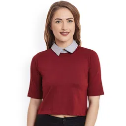 Miss Chase Maroon Crop Pure Cotton Top-picture-31