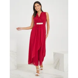 Miss Chase Maroon Georgette Embellished Sleeveless Jumpsuit-picture-38