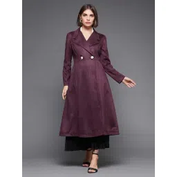 Miss Chase Maroon Relaxed Fit Double Breasted Longline Coat-picture-35