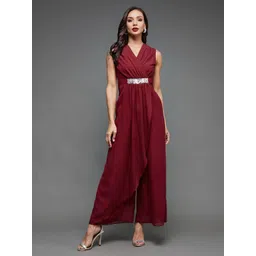 Miss Chase Maroon V-Neck Sleeveless Embellished Basic Jumpsuit-picture-30