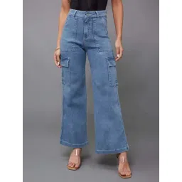 Miss Chase Mid Blue Wide Leg High Rise Clean Look Regular Length Stretchable Denim Jeans-picture-26