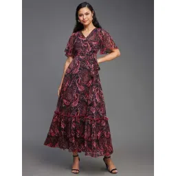 Miss Chase Multicolored Base Black Bohemian Flutter Sleeve Chiffon Relaxed Fit Wrap Maxi Dress-picture-28