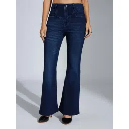 Miss Chase Navy Blue Bootcut High Rise Clean Look Regular Length Stretchable Denim Shaping Jeans-picture-10