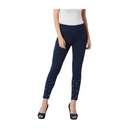 Miss Chase Navy Embellished Cotton Jeggings-picture-20