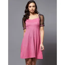 Miss Chase Pink Self Pattern A-Line Dress-image-39