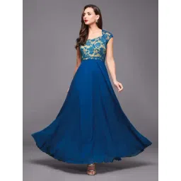 Miss Chase Royal Blue Sweet Heart Neck Cap Sleeve Floral Fit & Flare Georgette Maxi Dress-picture-10