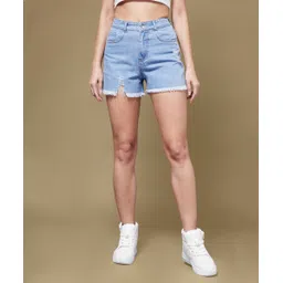 miss chase Solid Women Denim Blue Denim Shorts-picture-16