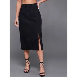 Miss Chase Straight High-Rise Stretchable Denim Midi Skirt-picture-30