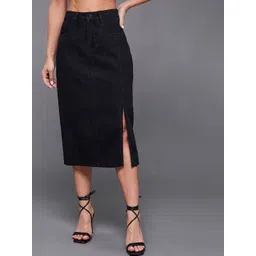 Miss Chase Straight High-Rise Stretchable Denim Midi Skirt-picture-14